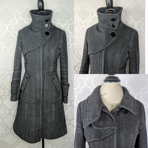 Soia & Kyo Jackets & Blazers - Soia &Kyo peacoat gray black tweed herringbone wool knee  full length coat large